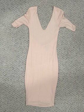 Forever 21 Pale Pink V-Neck Midi Bodycon Dress